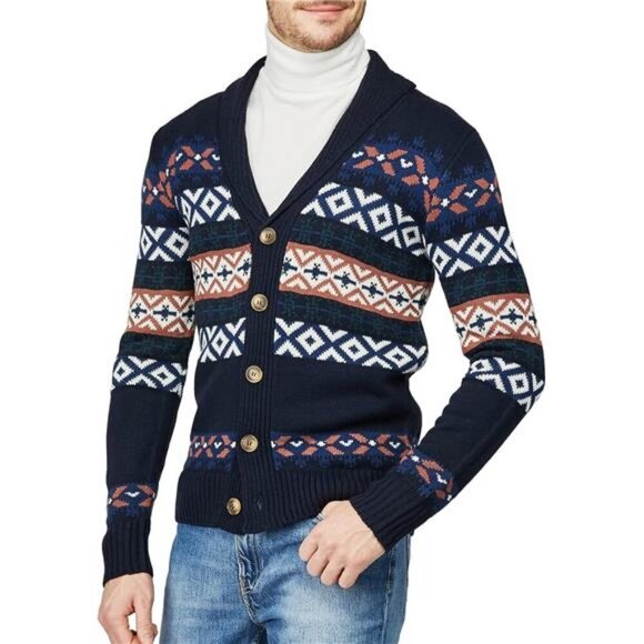 Mens Casual Comfortable Fit Cardigan Sweater Cmocal064-navy - Picture 4 of 6